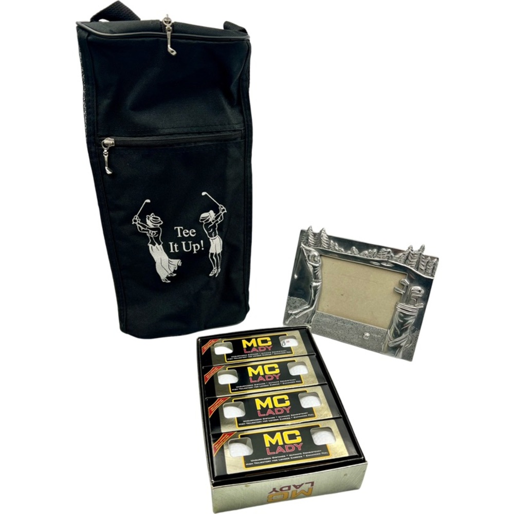 Golf Gift Set MC Lady Balls + Tee Bag & Silver Frame Bundle Women